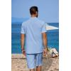 imageCOOFANDY Mens 2 Pieces Linen Set Casual Henley Shirts Short Sleeve Beach Yoga Shorts Summer Pants OutfitsBlue