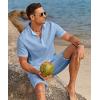 imageCOOFANDY Mens 2 Pieces Linen Set Casual Henley Shirts Short Sleeve Beach Yoga Shorts Summer Pants OutfitsBlue
