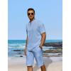 imageCOOFANDY Mens 2 Pieces Linen Set Casual Henley Shirts Short Sleeve Beach Yoga Shorts Summer Pants OutfitsBlue