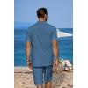 imageCOOFANDY Mens 2 Pieces Linen Set Casual Henley Shirts Short Sleeve Beach Yoga Shorts Summer Pants OutfitsDark Blue