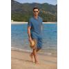 imageCOOFANDY Mens 2 Pieces Linen Set Casual Henley Shirts Short Sleeve Beach Yoga Shorts Summer Pants OutfitsDark Blue