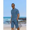 imageCOOFANDY Mens 2 Pieces Linen Set Casual Henley Shirts Short Sleeve Beach Yoga Shorts Summer Pants OutfitsDark Blue