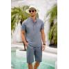 imageCOOFANDY Mens 2 Pieces Linen Set Casual Henley Shirts Short Sleeve Beach Yoga Shorts Summer Pants OutfitsFlecking Navy Blue
