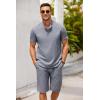 imageCOOFANDY Mens 2 Pieces Linen Set Casual Henley Shirts Short Sleeve Beach Yoga Shorts Summer Pants OutfitsFlecking Navy Blue
