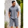 imageCOOFANDY Mens 2 Pieces Linen Set Casual Henley Shirts Short Sleeve Beach Yoga Shorts Summer Pants OutfitsFlecking Navy Blue
