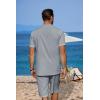 imageCOOFANDY Mens 2 Pieces Linen Set Casual Henley Shirts Short Sleeve Beach Yoga Shorts Summer Pants OutfitsGrey