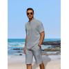 imageCOOFANDY Mens 2 Pieces Linen Set Casual Henley Shirts Short Sleeve Beach Yoga Shorts Summer Pants OutfitsGrey