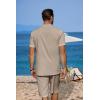 imageCOOFANDY Mens 2 Pieces Linen Set Casual Henley Shirts Short Sleeve Beach Yoga Shorts Summer Pants OutfitsKhaki