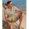 imageCOOFANDY Mens 2 Pieces Linen Set Casual Henley Shirts Short Sleeve Beach Yoga Shorts Summer Pants OutfitsKhaki