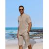 imageCOOFANDY Mens 2 Pieces Linen Set Casual Henley Shirts Short Sleeve Beach Yoga Shorts Summer Pants OutfitsKhaki