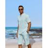 imageCOOFANDY Mens 2 Pieces Linen Set Casual Henley Shirts Short Sleeve Beach Yoga Shorts Summer Pants OutfitsLight Blue