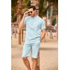 imageCOOFANDY Mens 2 Pieces Linen Set Casual Henley Shirts Short Sleeve Beach Yoga Shorts Summer Pants OutfitsLight Blue