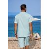 imageCOOFANDY Mens 2 Pieces Linen Set Casual Henley Shirts Short Sleeve Beach Yoga Shorts Summer Pants OutfitsLight Blue