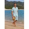 imageCOOFANDY Mens 2 Pieces Linen Set Casual Henley Shirts Short Sleeve Beach Yoga Shorts Summer Pants OutfitsLight Blue