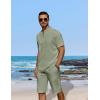 imageCOOFANDY Mens 2 Pieces Linen Set Casual Henley Shirts Short Sleeve Beach Yoga Shorts Summer Pants OutfitsLight Green