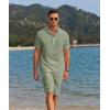 imageCOOFANDY Mens 2 Pieces Linen Set Casual Henley Shirts Short Sleeve Beach Yoga Shorts Summer Pants OutfitsLight Green