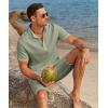 imageCOOFANDY Mens 2 Pieces Linen Set Casual Henley Shirts Short Sleeve Beach Yoga Shorts Summer Pants OutfitsLight Green