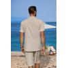 imageCOOFANDY Mens 2 Pieces Linen Set Casual Henley Shirts Short Sleeve Beach Yoga Shorts Summer Pants OutfitsLight Khaki