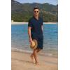 imageCOOFANDY Mens 2 Pieces Linen Set Casual Henley Shirts Short Sleeve Beach Yoga Shorts Summer Pants OutfitsNavy Blue