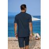 imageCOOFANDY Mens 2 Pieces Linen Set Casual Henley Shirts Short Sleeve Beach Yoga Shorts Summer Pants OutfitsNavy Blue