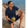 imageCOOFANDY Mens 2 Pieces Linen Set Casual Henley Shirts Short Sleeve Beach Yoga Shorts Summer Pants OutfitsNavy Blue