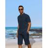 imageCOOFANDY Mens 2 Pieces Linen Set Casual Henley Shirts Short Sleeve Beach Yoga Shorts Summer Pants OutfitsNavy Blue