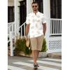 imageCOOFANDY Mens 2 Pieces Linen Set Casual Henley Shirts Short Sleeve Beach Yoga Shorts Summer Pants OutfitsPalm Pattern