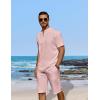 imageCOOFANDY Mens 2 Pieces Linen Set Casual Henley Shirts Short Sleeve Beach Yoga Shorts Summer Pants OutfitsPink
