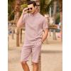 imageCOOFANDY Mens 2 Pieces Linen Set Casual Henley Shirts Short Sleeve Beach Yoga Shorts Summer Pants OutfitsPink