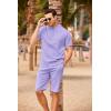 imageCOOFANDY Mens 2 Pieces Linen Set Casual Henley Shirts Short Sleeve Beach Yoga Shorts Summer Pants OutfitsPurple