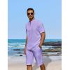 imageCOOFANDY Mens 2 Pieces Linen Set Casual Henley Shirts Short Sleeve Beach Yoga Shorts Summer Pants OutfitsPurple