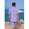 imageCOOFANDY Mens 2 Pieces Linen Set Casual Henley Shirts Short Sleeve Beach Yoga Shorts Summer Pants OutfitsPurple