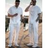 imageCOOFANDY Mens 2 Pieces Set Short Sleeve Casual Henley Shirts Beach Yoga Pants Summer Beach OutfitAll White