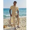 imageCOOFANDY Mens 2 Pieces Set Short Sleeve Casual Henley Shirts Beach Yoga Pants Summer Beach OutfitBeige
