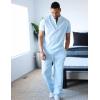 imageCOOFANDY Mens 2 Pieces Set Short Sleeve Casual Henley Shirts Beach Yoga Pants Summer Beach OutfitBlue