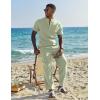 imageCOOFANDY Mens 2 Pieces Set Short Sleeve Casual Henley Shirts Beach Yoga Pants Summer Beach OutfitLight Green