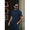imageCOOFANDY Mens 2 Pieces Set Short Sleeve Casual Henley Shirts Beach Yoga Pants Summer Beach OutfitNavy Blue