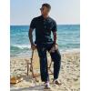 imageCOOFANDY Mens 2 Pieces Set Short Sleeve Casual Henley Shirts Beach Yoga Pants Summer Beach OutfitNavy Blue