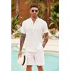 imageCOOFANDY Mens Casual Henley Shirt Short Sleeve Summer Shirts Linen Band Collar Summer Beach Hippie TShirts01white