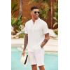 imageCOOFANDY Mens Casual Henley Shirt Short Sleeve Summer Shirts Linen Band Collar Summer Beach Hippie TShirts01white