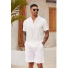 imageCOOFANDY Mens Casual Henley Shirt Short Sleeve Summer Shirts Linen Band Collar Summer Beach Hippie TShirts01white