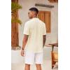 imageCOOFANDY Mens Casual Henley Shirt Short Sleeve Summer Shirts Linen Band Collar Summer Beach Hippie TShirtsBeige