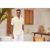 imageCOOFANDY Mens Casual Henley Shirt Short Sleeve Summer Shirts Linen Band Collar Summer Beach Hippie TShirtsBeige