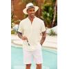 imageCOOFANDY Mens Casual Henley Shirt Short Sleeve Summer Shirts Linen Band Collar Summer Beach Hippie TShirtsBeige