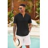 imageCOOFANDY Mens Casual Henley Shirt Short Sleeve Summer Shirts Linen Band Collar Summer Beach Hippie TShirtsBlack
