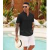 imageCOOFANDY Mens Casual Henley Shirt Short Sleeve Summer Shirts Linen Band Collar Summer Beach Hippie TShirtsBlack