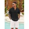 imageCOOFANDY Mens Casual Henley Shirt Short Sleeve Summer Shirts Linen Band Collar Summer Beach Hippie TShirtsBlack