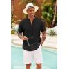 imageCOOFANDY Mens Casual Henley Shirt Short Sleeve Summer Shirts Linen Band Collar Summer Beach Hippie TShirtsBlack