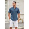 imageCOOFANDY Mens Casual Henley Shirt Short Sleeve Summer Shirts Linen Band Collar Summer Beach Hippie TShirtsDark Blue