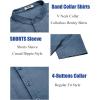 imageCOOFANDY Mens Casual Henley Shirt Short Sleeve Summer Shirts Linen Band Collar Summer Beach Hippie TShirtsDark Blue